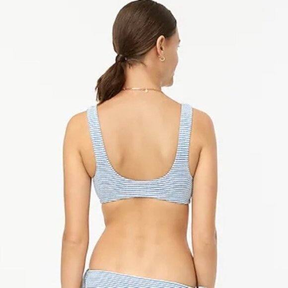 J. Crew | Lace Up Bikini Top Faded Stripe Blue White Preppy Nautical Swimwear XL - Picture 6 of 11